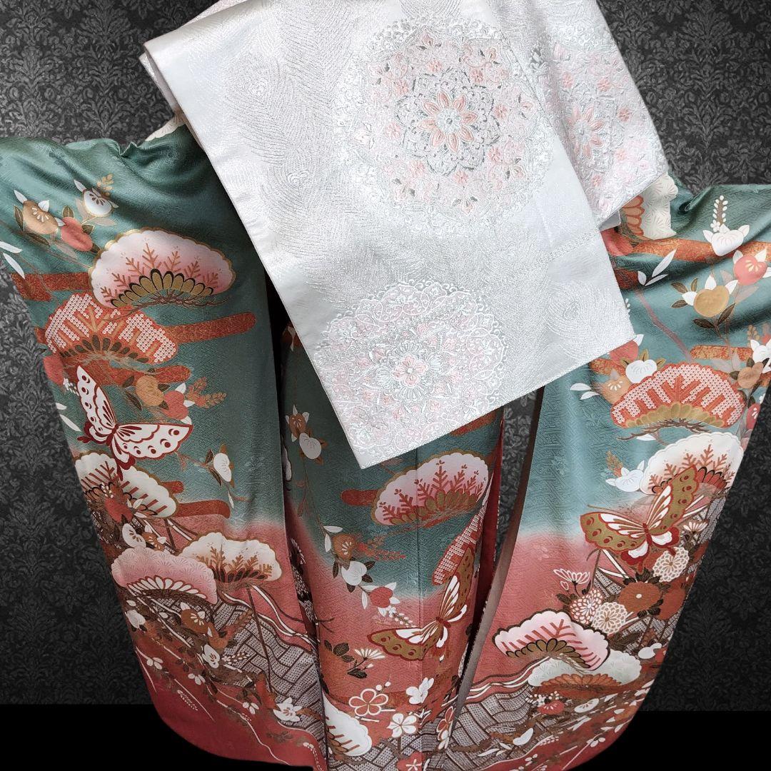 振袖フルセット(8点)・成人式・古典柄・金彩加工・くすみ・金駒刺繍・逸品
