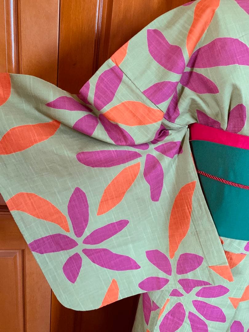 Sybilla シビラ　お花と葉っぱの浴衣と博多織の半幅帯と真田紐と帯留めセット