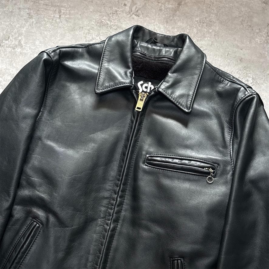 ショット 643 ライナー 襟付 シングルライダース レザージャケット 36 黒