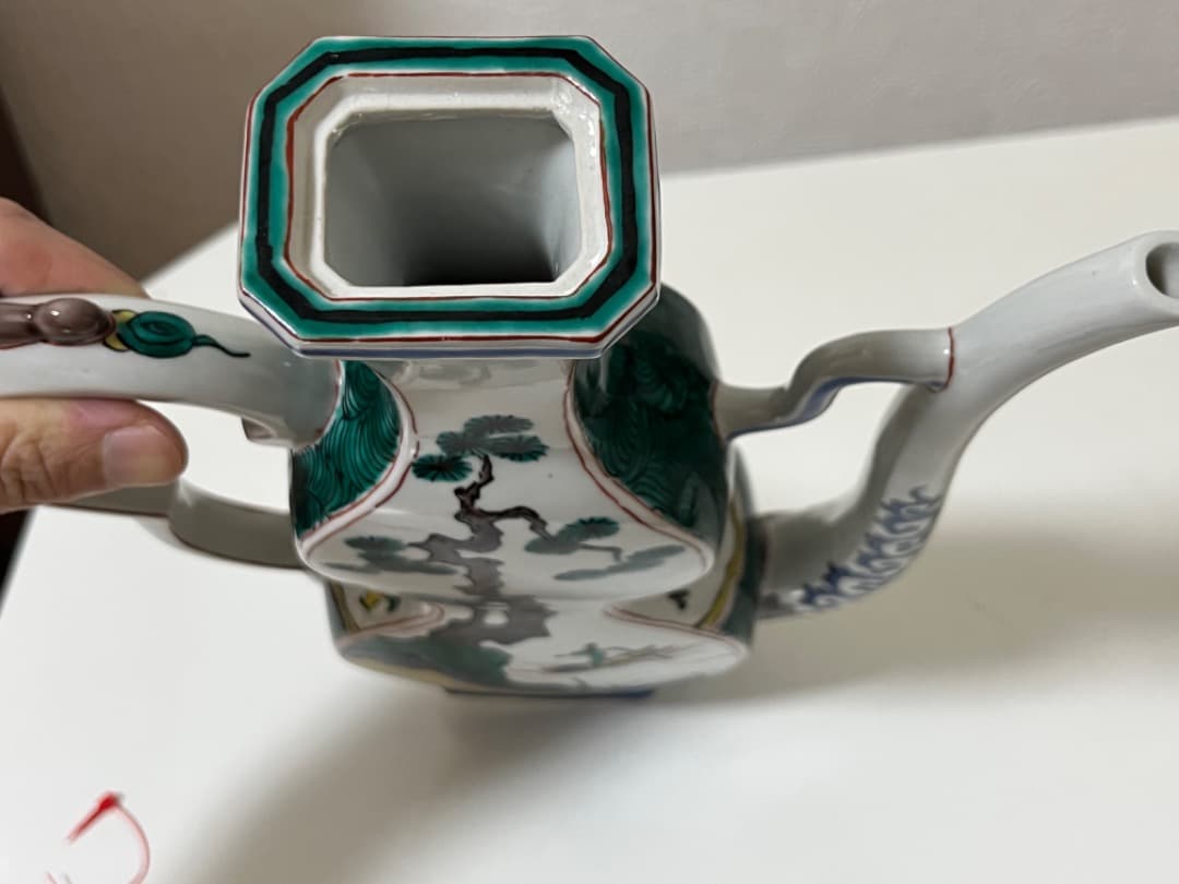 中国美術　唐人　山水　九谷焼　九谷風赤絵飾り水差/1個