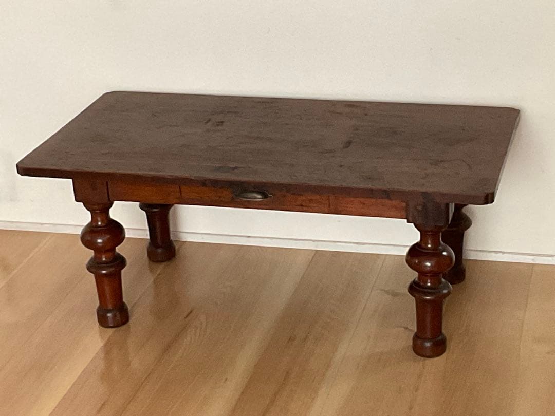 ろくろ脚 ちゃぶ台 文机 ローテーブル 引き出し付き アンティーク家具 古道具