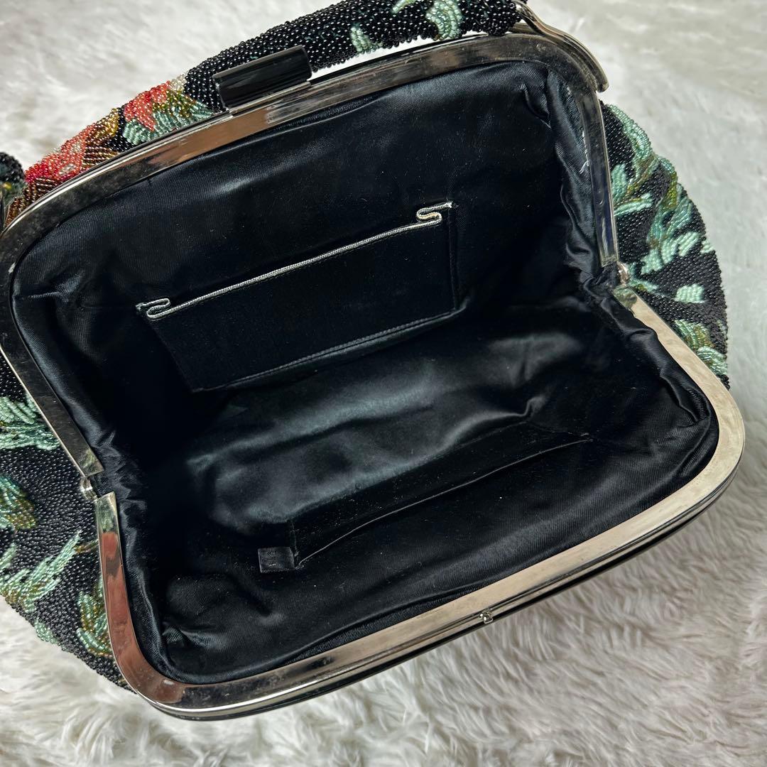 極美品 ビーズバッグ　アンティーク　総ビーズ 和装 花