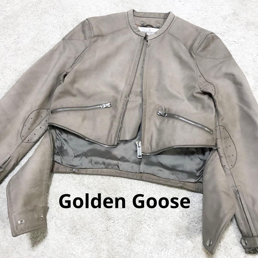 golden ♫ シングルライダースジャケット xxs グレージュ