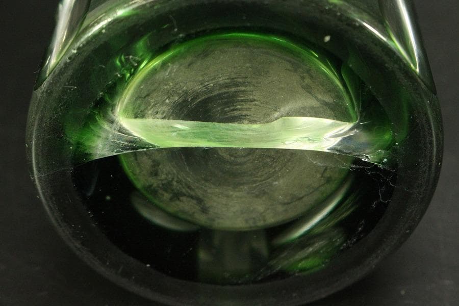 アンティーク 緑色 切子ガラス 花瓶(A962)