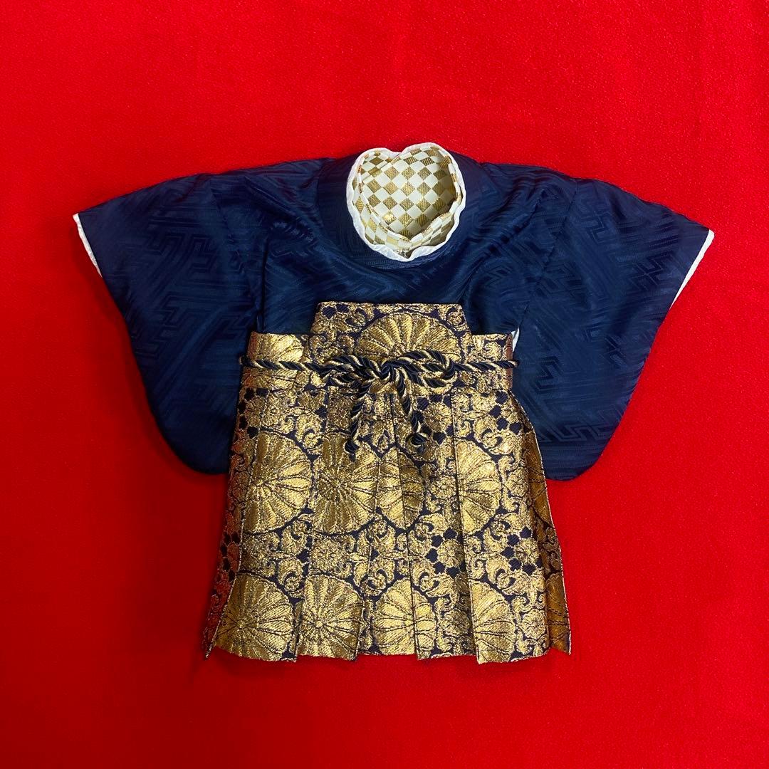 即納✨犬の袴✨犬用本格袴セット 紺×金 S 西陣織金襴生地　犬服