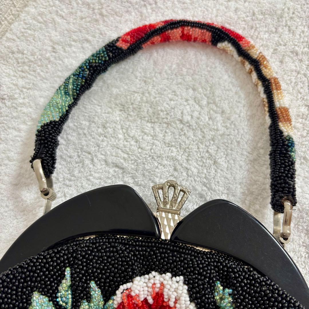 【美品】 和装バッグ ビーズバッグ 手刺繍バッグ がま口 総ビーズ ハンドバッグ