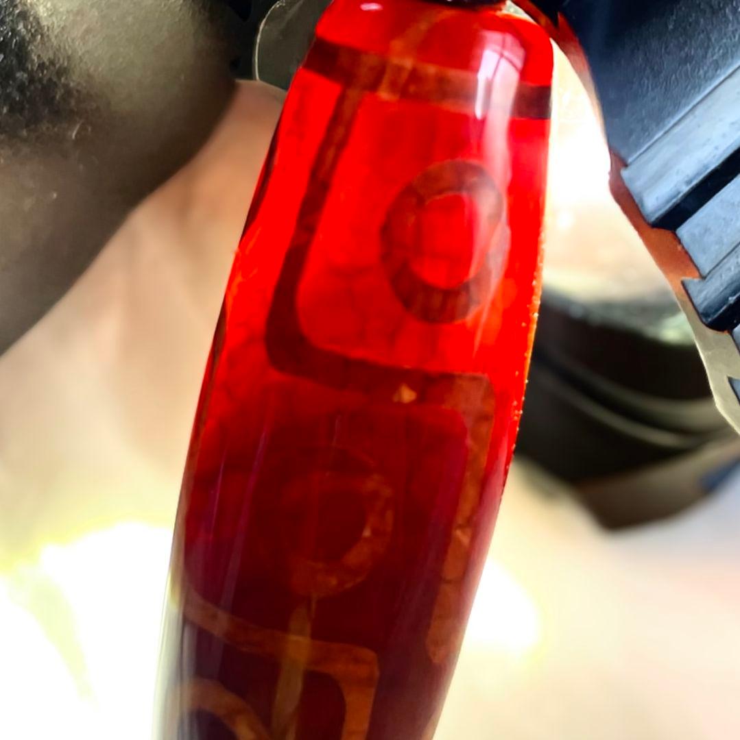 「龍紋 老礦 九眼天珠 薬師珠」赤天珠 天然石 御守り ネックレス 黒北投石