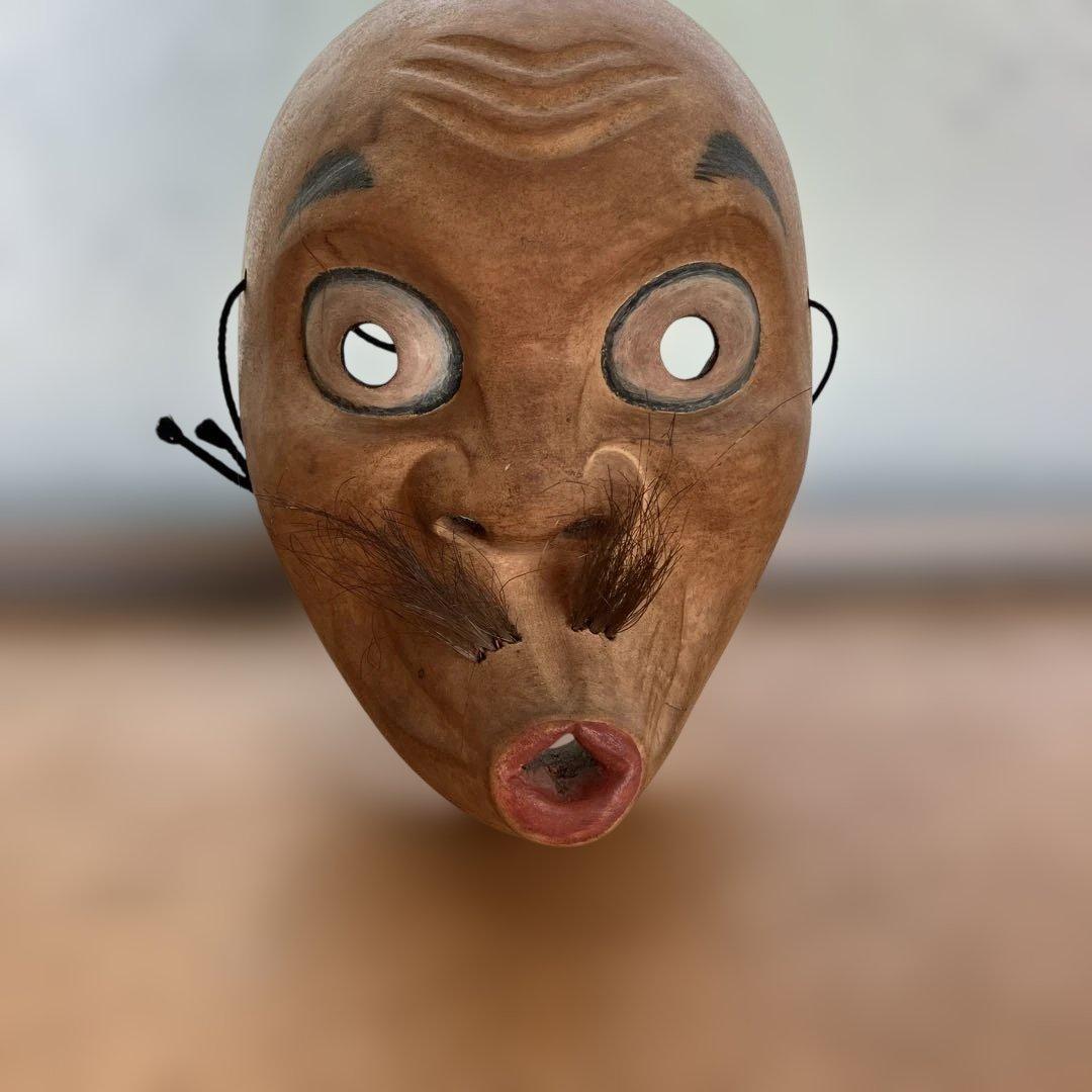 手彫り　木彫彩色　ひょっとこ　髭あり