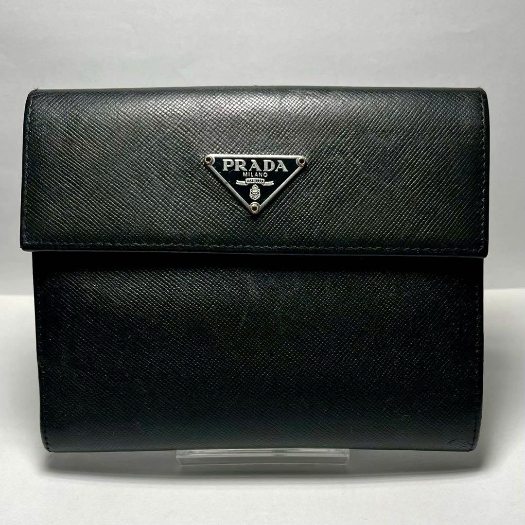 PRADA プラダ 二つ折り財布 三角プレート サフィアーノレザー ブラック