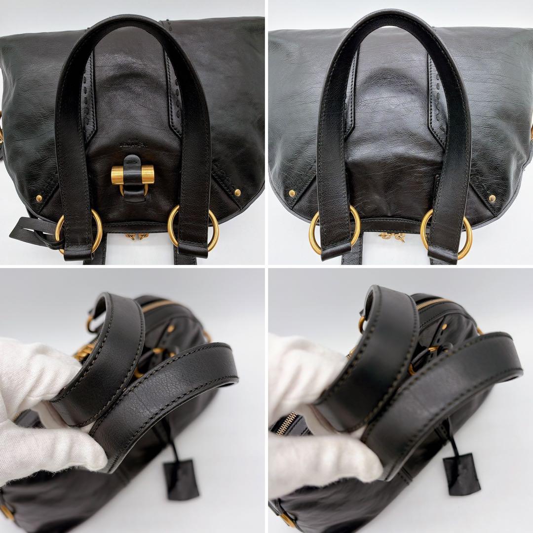 美品✨【イヴサンローラン】ミューズ オールレザー ハンドバッグ ブラック カデナ