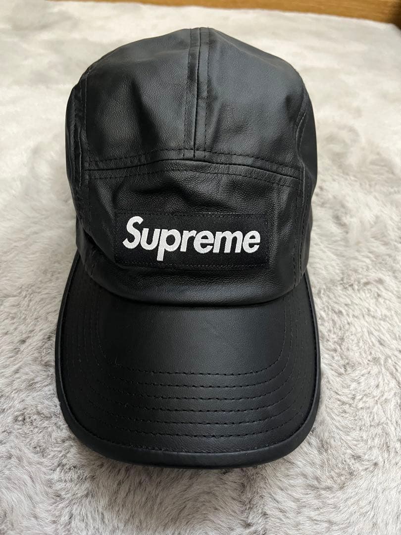 【mu様】Supreme ブラック レザー ベースボールキャップ