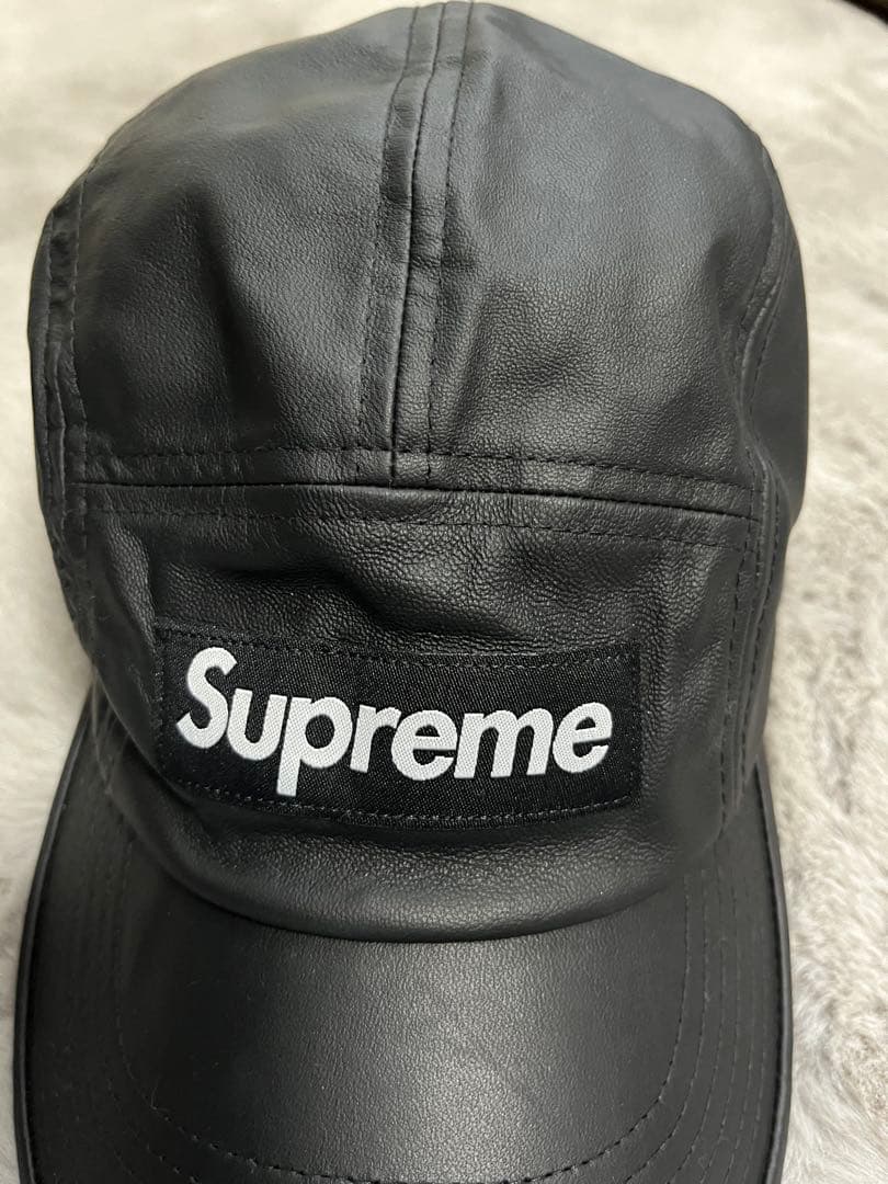 【mu様】Supreme ブラック レザー ベースボールキャップ