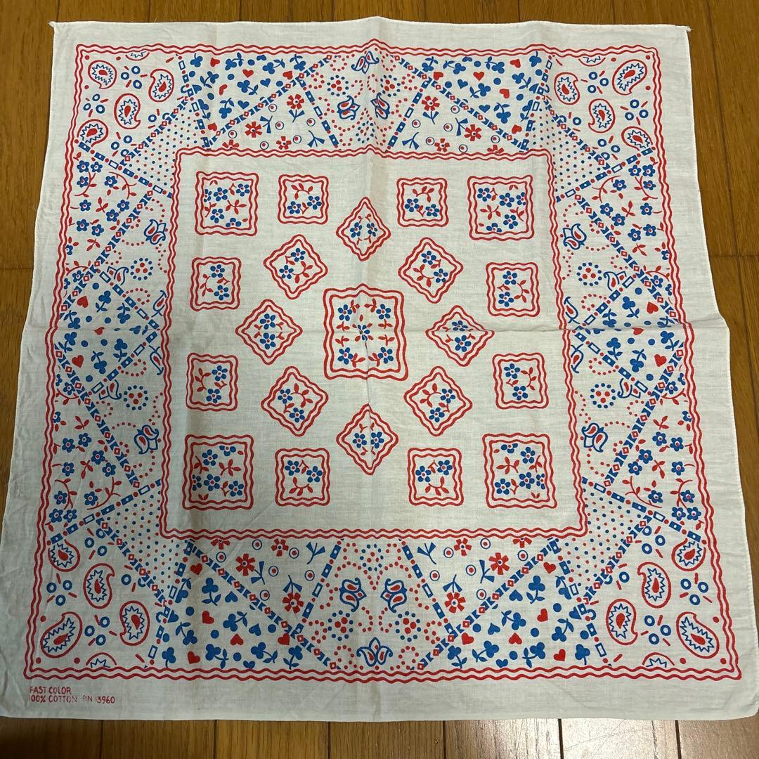 ヴィンテージバンダナ　クッキー　トリコカラー　片耳　60s