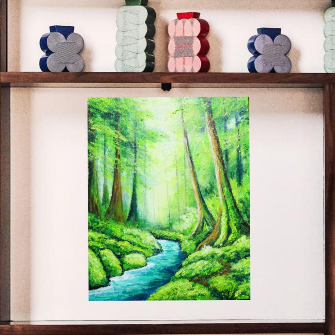 油絵 油彩 油彩画 絵 絵画 【新緑の渓谷】