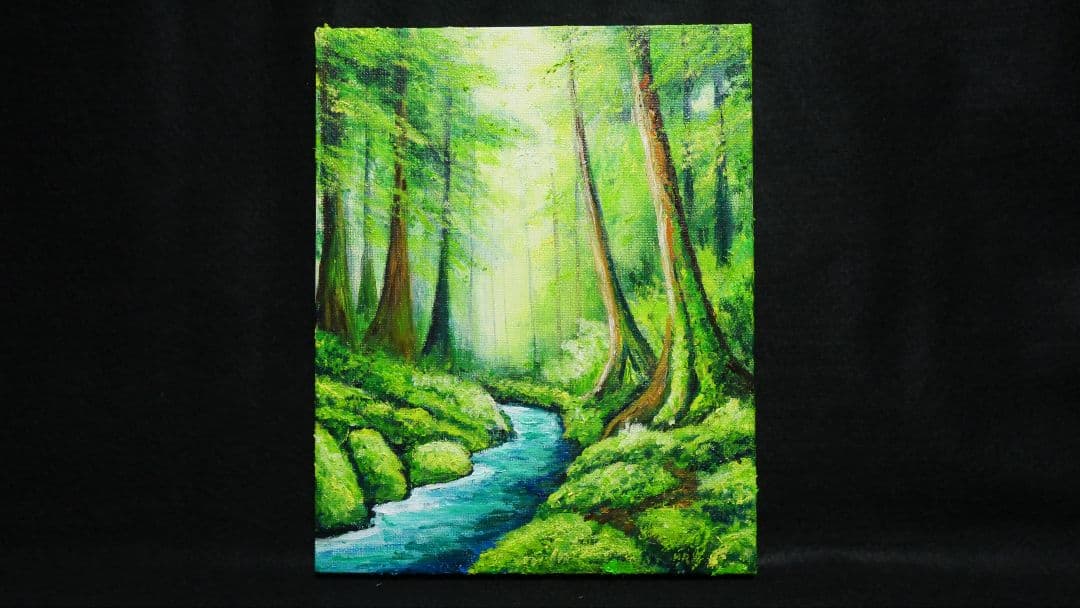 油絵 油彩 油彩画 絵 絵画 【新緑の渓谷】