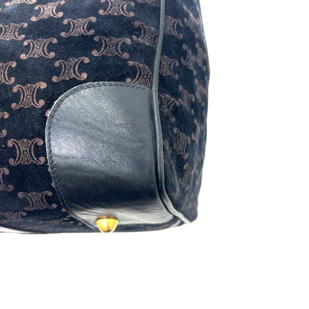 【美品】セリーヌ ボストンバッグ マカダム柄 ロゴプレート 金馬車