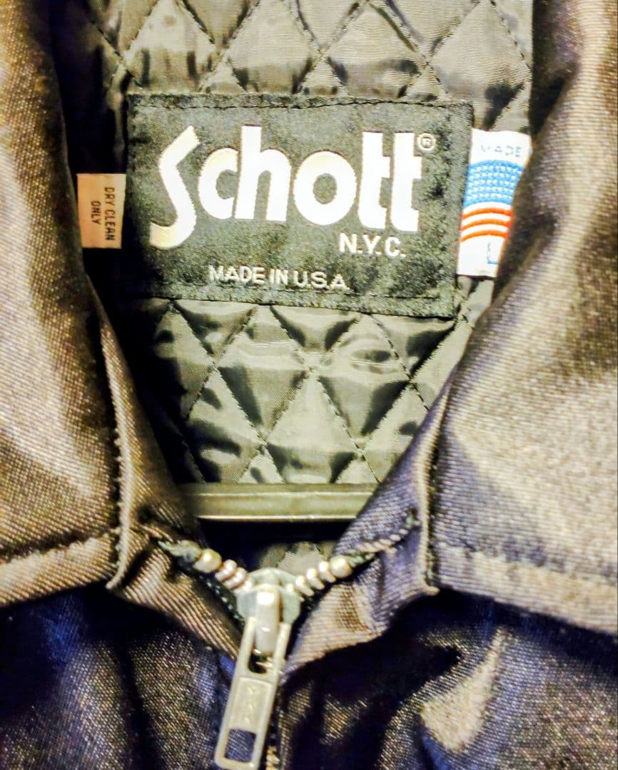 Schott ブラックナイロンライダースジャケット