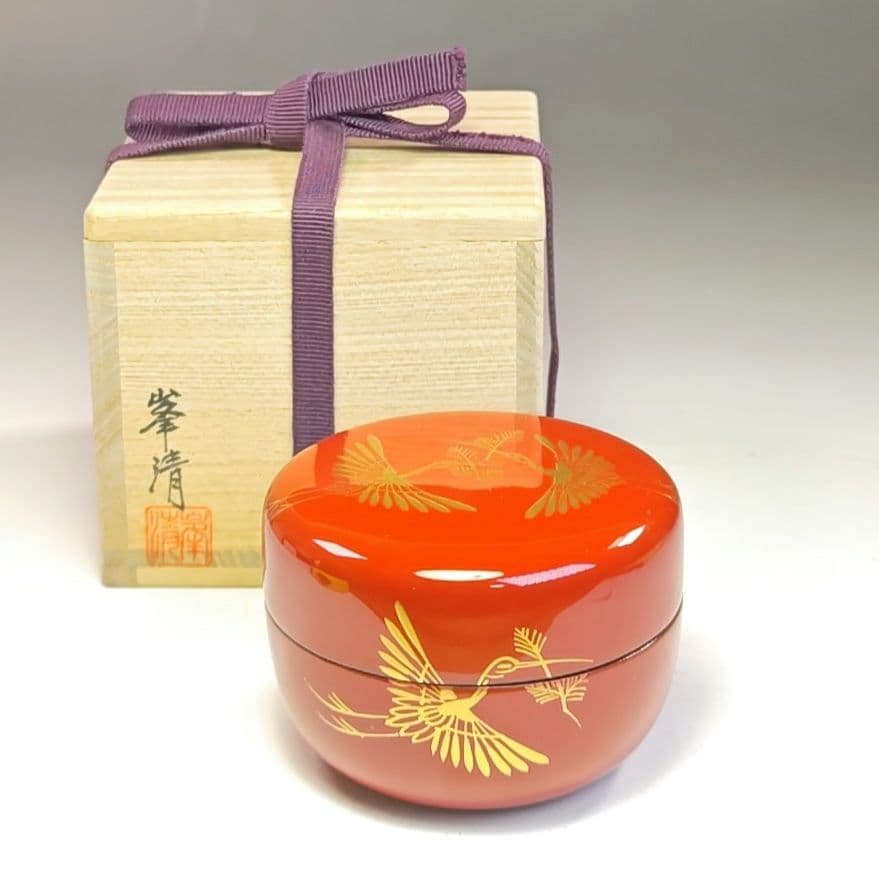 イ780 棗『峯清作』『松喰鶴蒔絵　平棗　共箱』茶入　茶器　茶道具