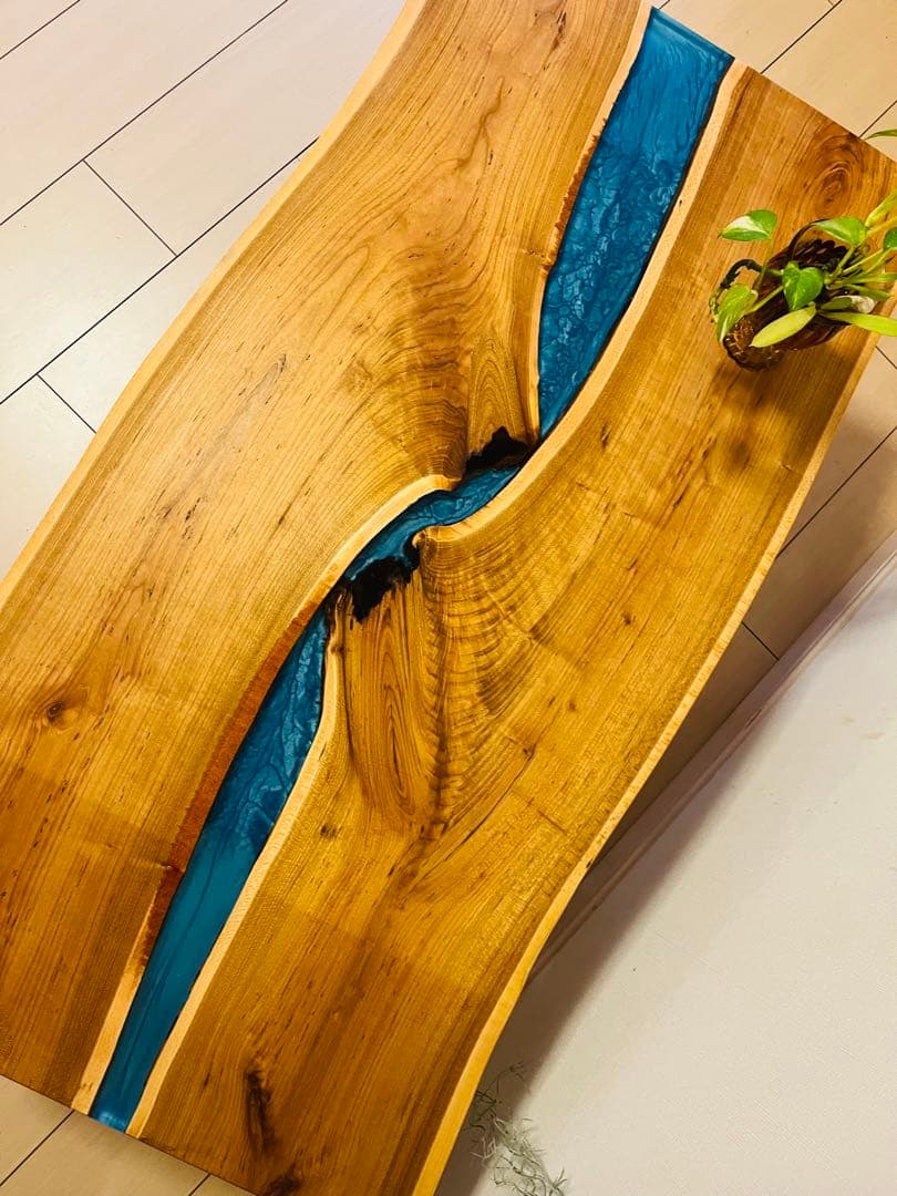 レジンテーブル　リバーテーブル　桜の木　ローテーブル アイアンテーブル