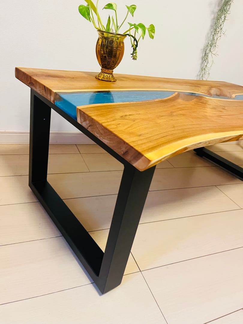 レジンテーブル　リバーテーブル　桜の木　ローテーブル アイアンテーブル