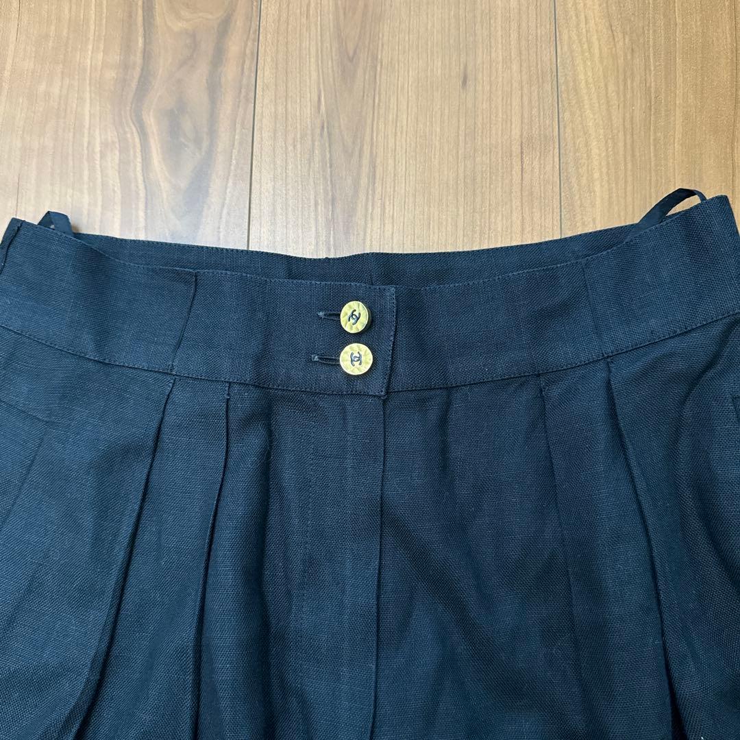 シャネル　キュロットスカート リネン　ヴィンテージ ゴールドココマークボタン