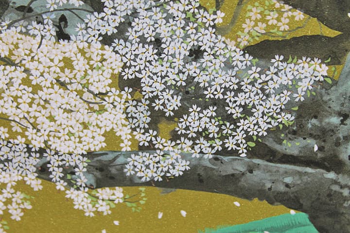 中島千波 【素櫻神社の神代櫻】 金バック リトグラフ