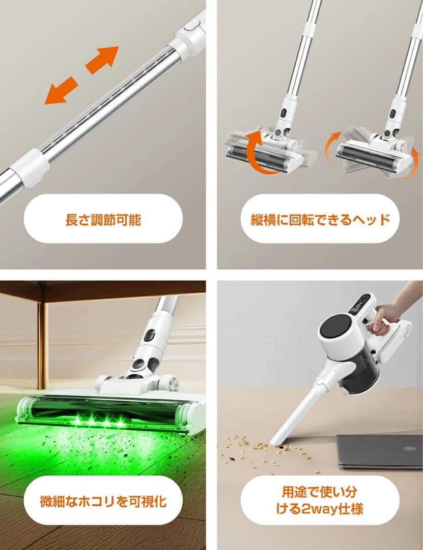 ✨65000Pa 掃除機 コードレス 収納充電スタント付き 軽量 ホワイト