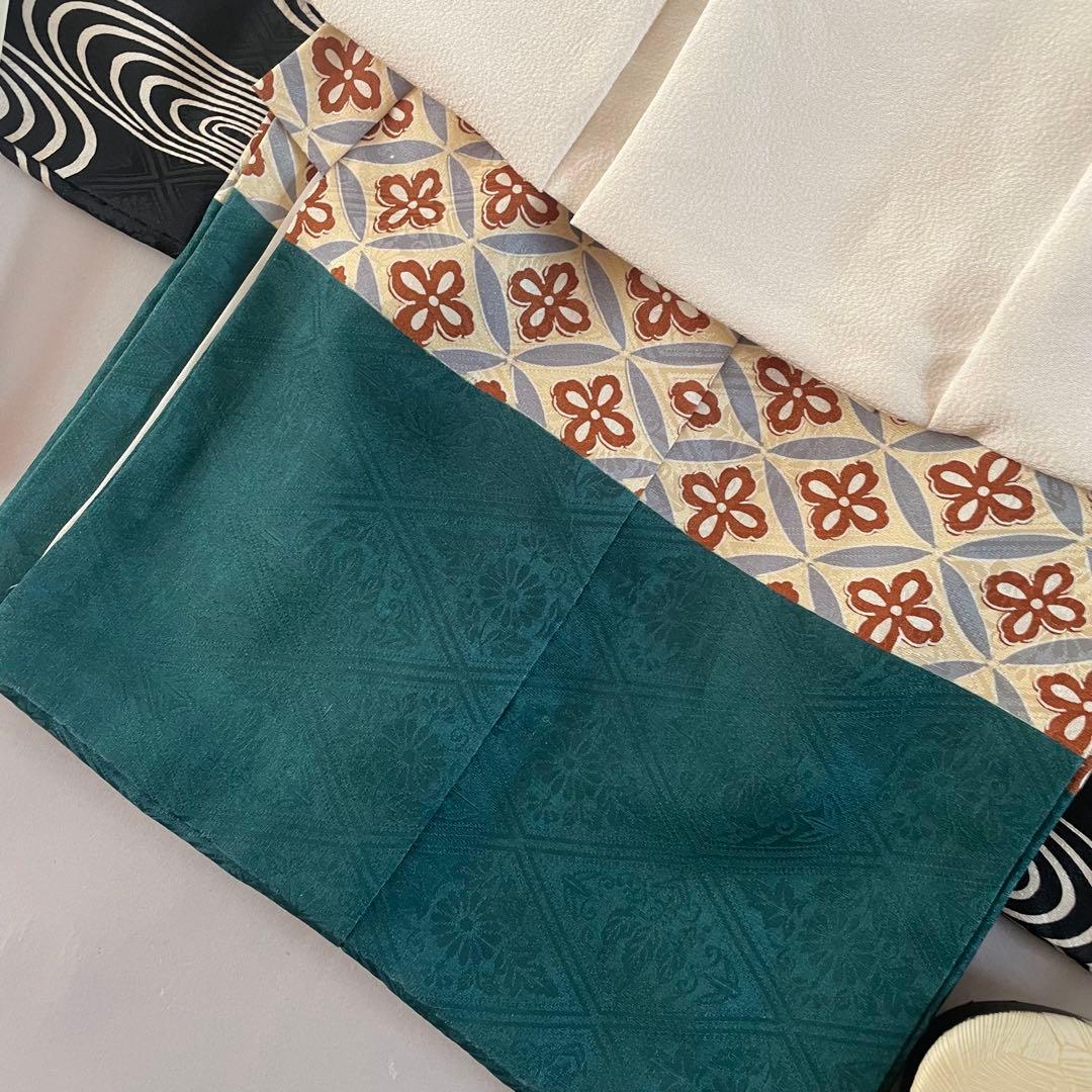 七五三　男の子　正絹お着物セット　正絹白地被布　雪駄