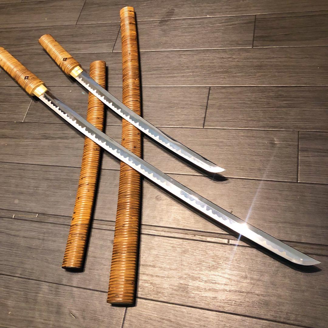 高級模造刀　 藤巻き　竹拵え　大小2本セット 太刀　脇差