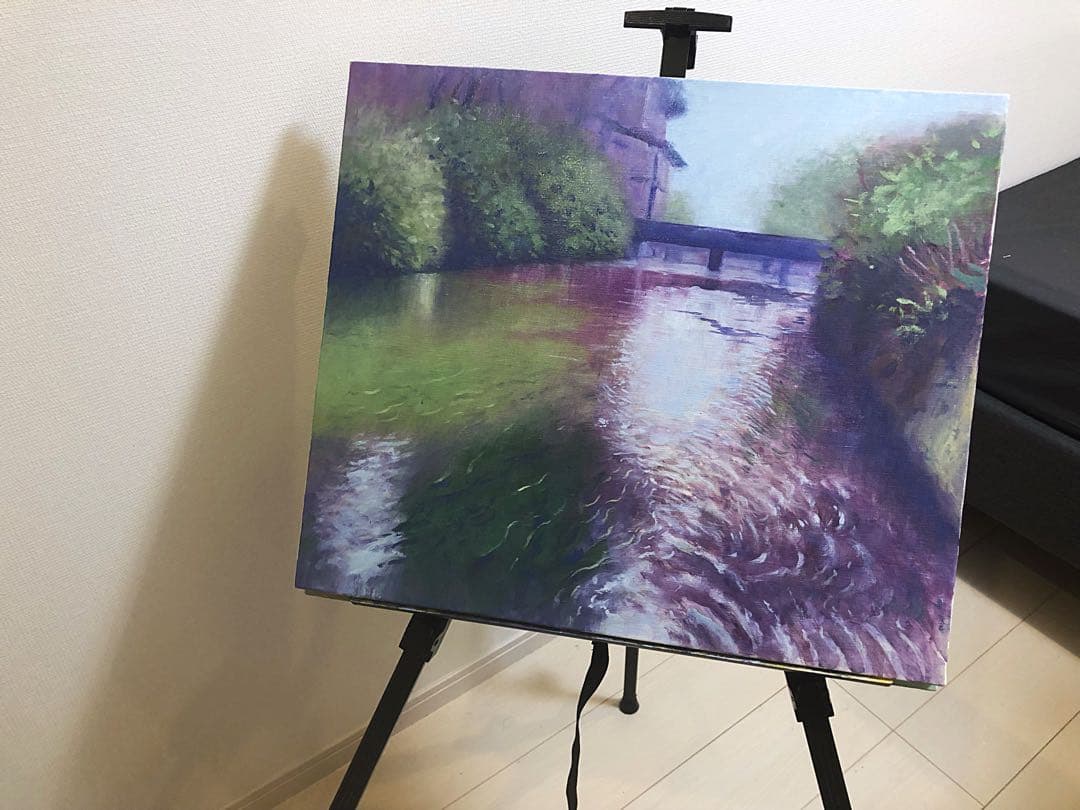 油彩/梅花藻のある川