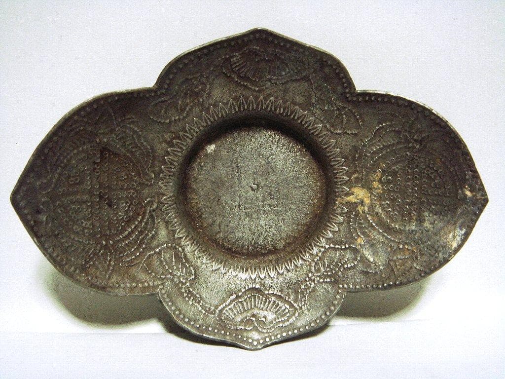 624『中国美術 古錫 十字紋 茶托 ５枚』/骨董品 古美術 古玩 アンティーク