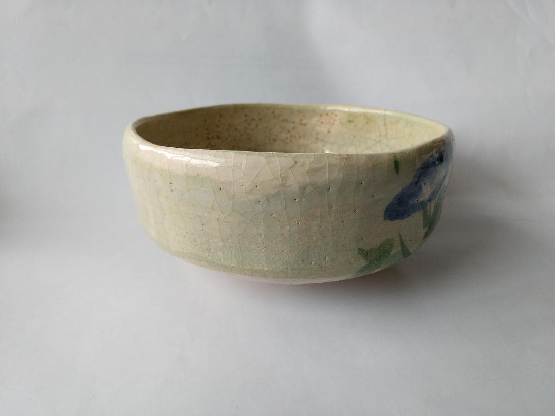 楽焼 馬盥茶碗 楽入窯 吉村楽入 作 朝顔ノ画 共箱 共布 茶道具 抹茶碗 美品