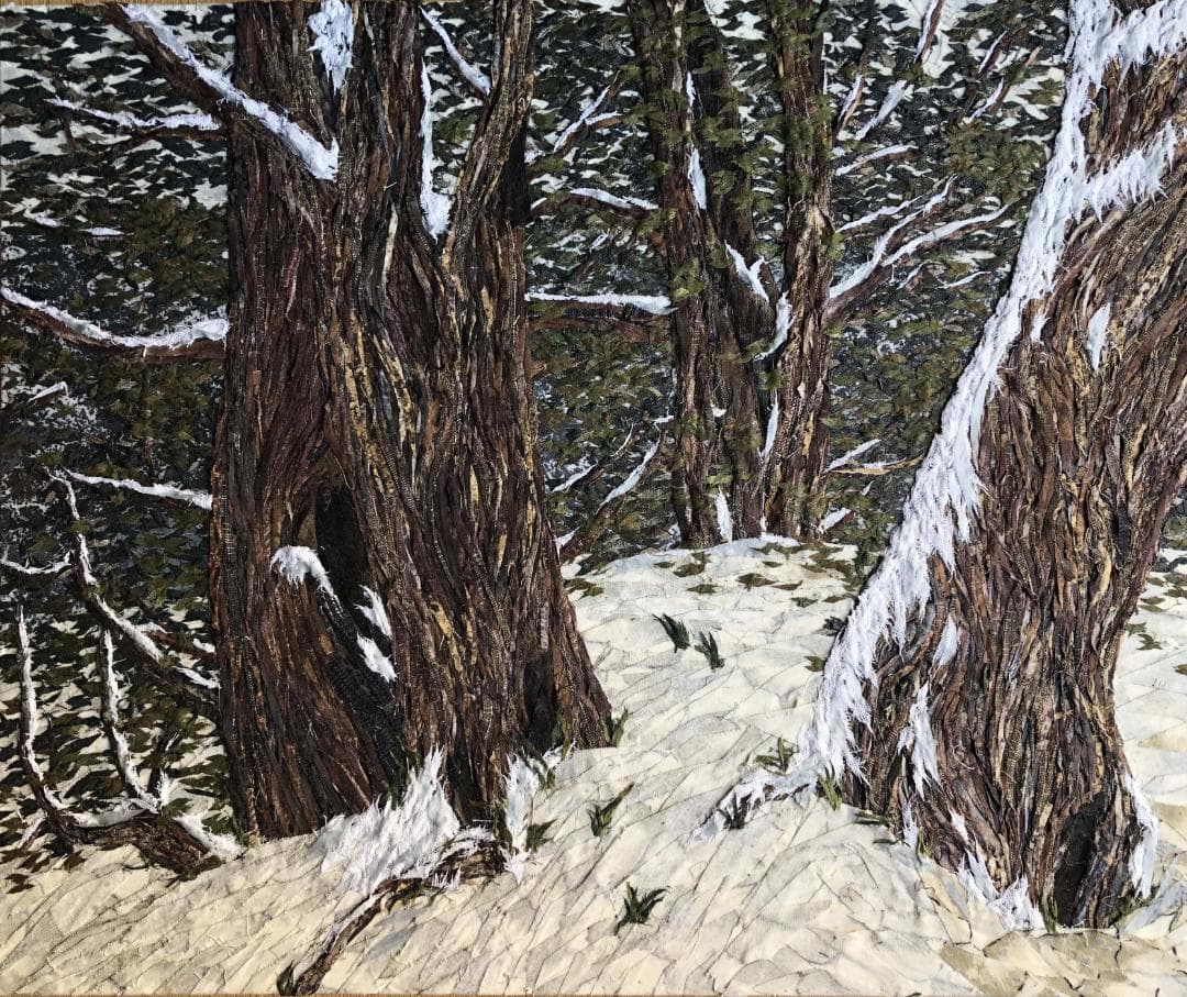 F8　冬景色　コラージュ　アート作品　布の絵