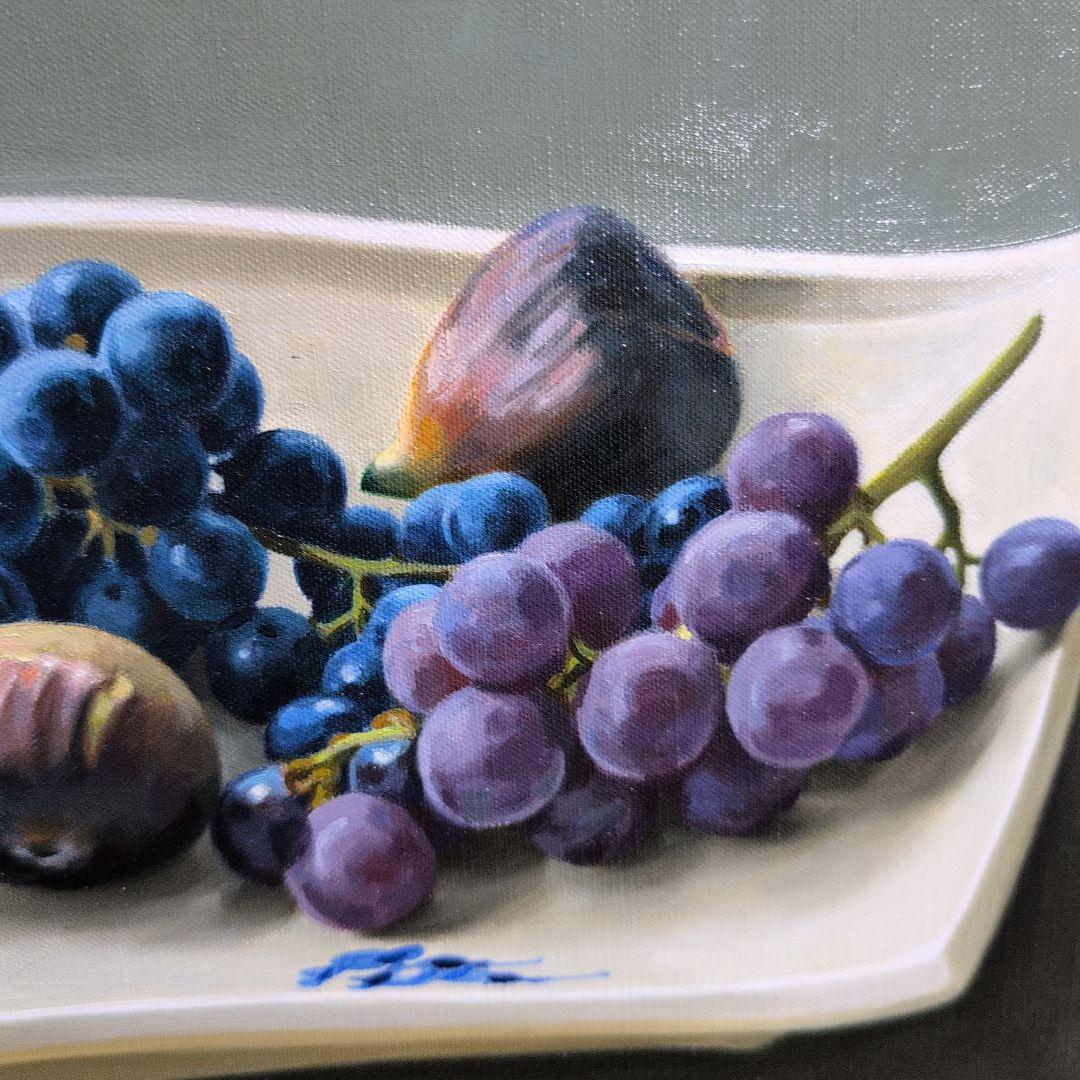 横浜市出身の洋画家川島実の【扇形皿の静物】（果物の静物画 ）、川島実F6号 油彩