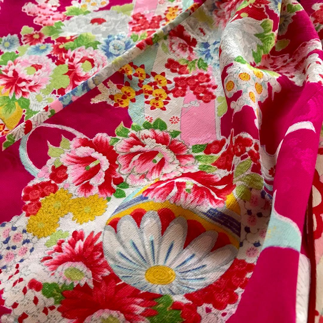 正絹 アンティーク着物 女の子 七五三 ◇花つぼ 花丸紋 古典柄