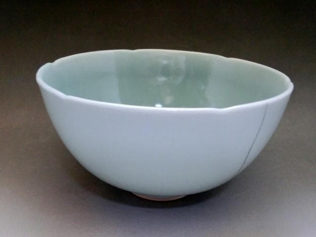 茶碗■青磁「大石督幸造」銘馬蝗絆写（龍泉窯 南宗時代）直し調 時代物 骨董品■