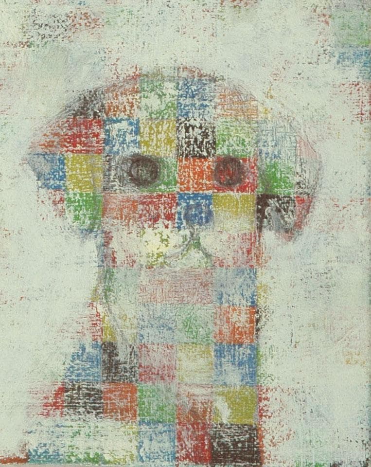 油絵 菅家令子絵 絵画インテリア額付(青緑＋金色の枠)F4-072419猫犬女子