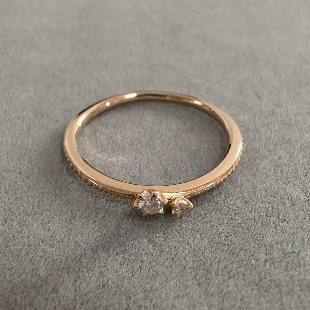 agete アガット k18 ダイアモンド ミル打ち リング ピンクゴールド