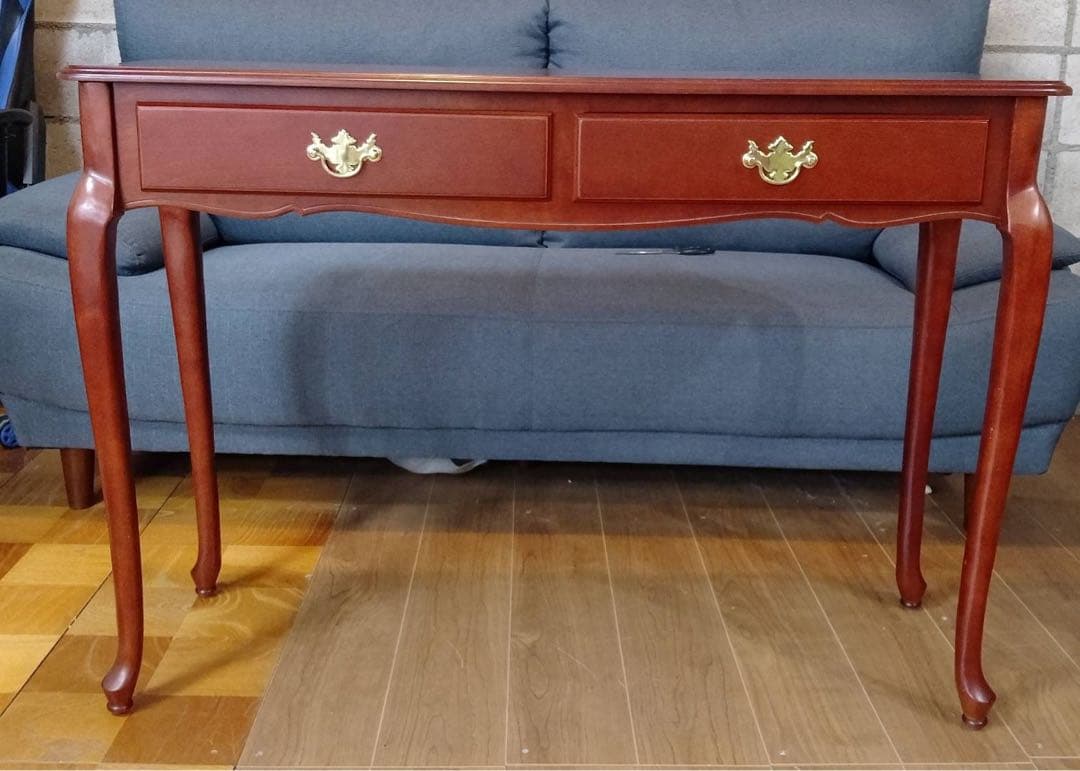 G1822 コンソールテーブル 飾り棚 デスク 引出し付き 真鍮取手 木製