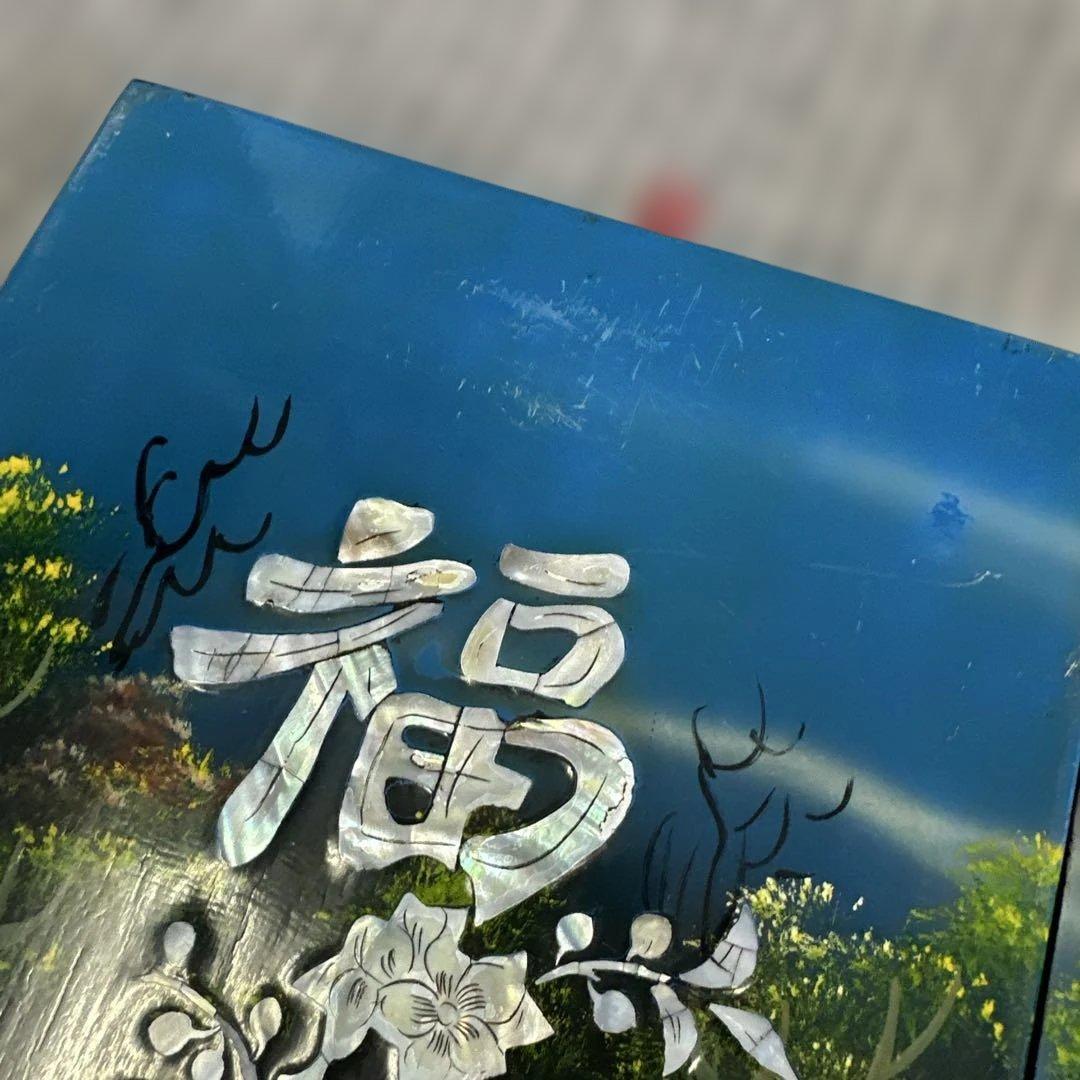 中国風 ，螺鈿細工，貝殻，四つのパネル，螺鈿細工，漆工，壁飾り，古美術品 ，漆芸