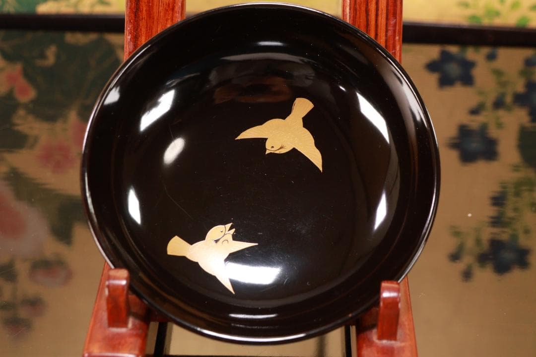 BJ119　時代輪島塗　図替わり　草花蒔絵　吸物椀　五客　木製 懐石 菓子