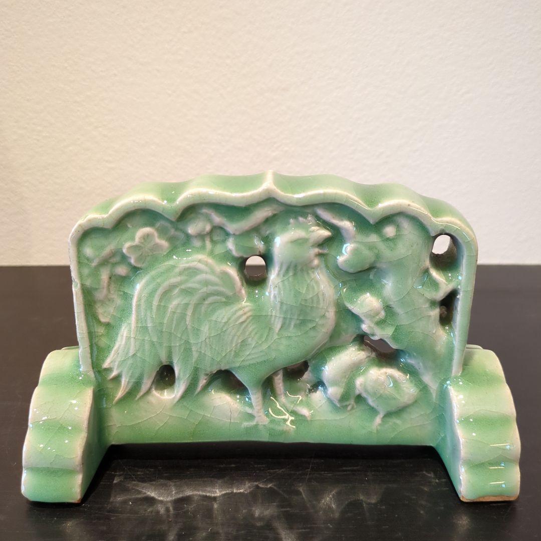 七官青磁　硯屏　明代　鳥