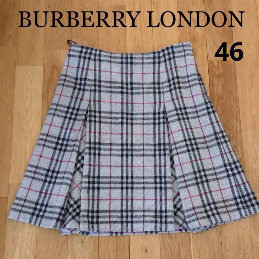 バーバリー　チェックスカート　グレー　アルパカ　サイズ46