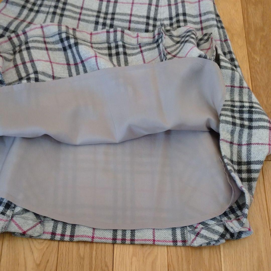 バーバリー　チェックスカート　グレー　アルパカ　サイズ46