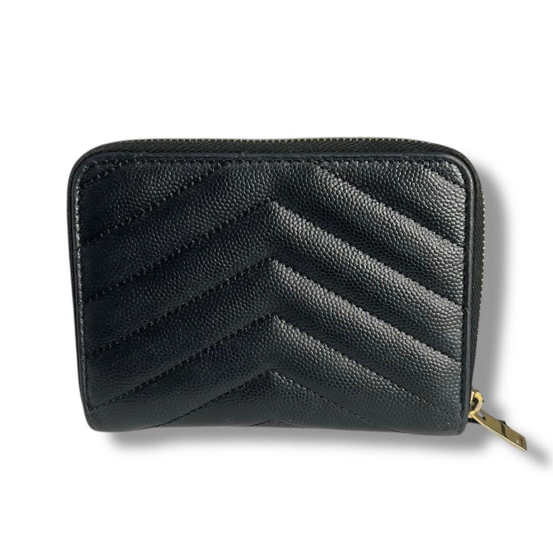 美品 サンローラン 財布 YSL キャビアスキン ブラック コンパクト 折財布