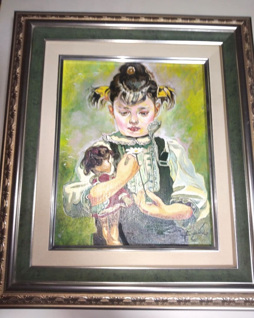 奥龍之介、絵画、油彩３号、少女と人形、肉筆、額縁、藤岡心象。