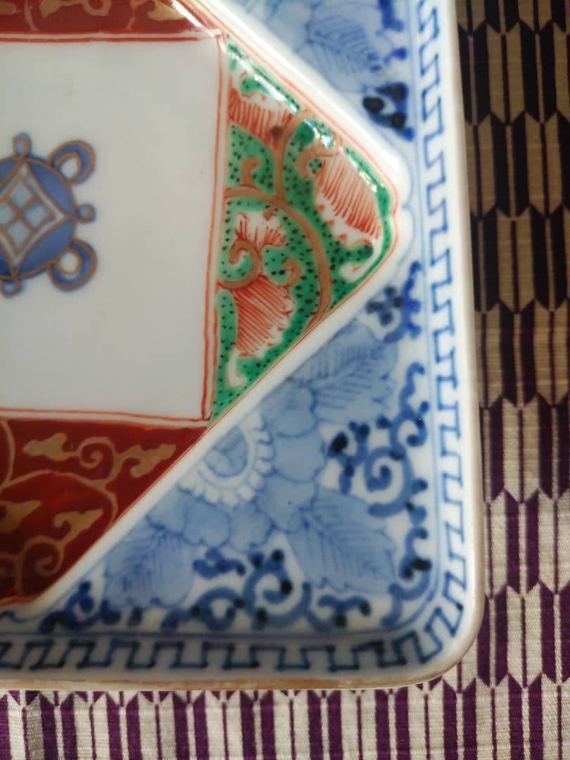 美品 古伊万里 色絵 染付 四方皿 正方形皿 アンティーク 陶芸 工芸品