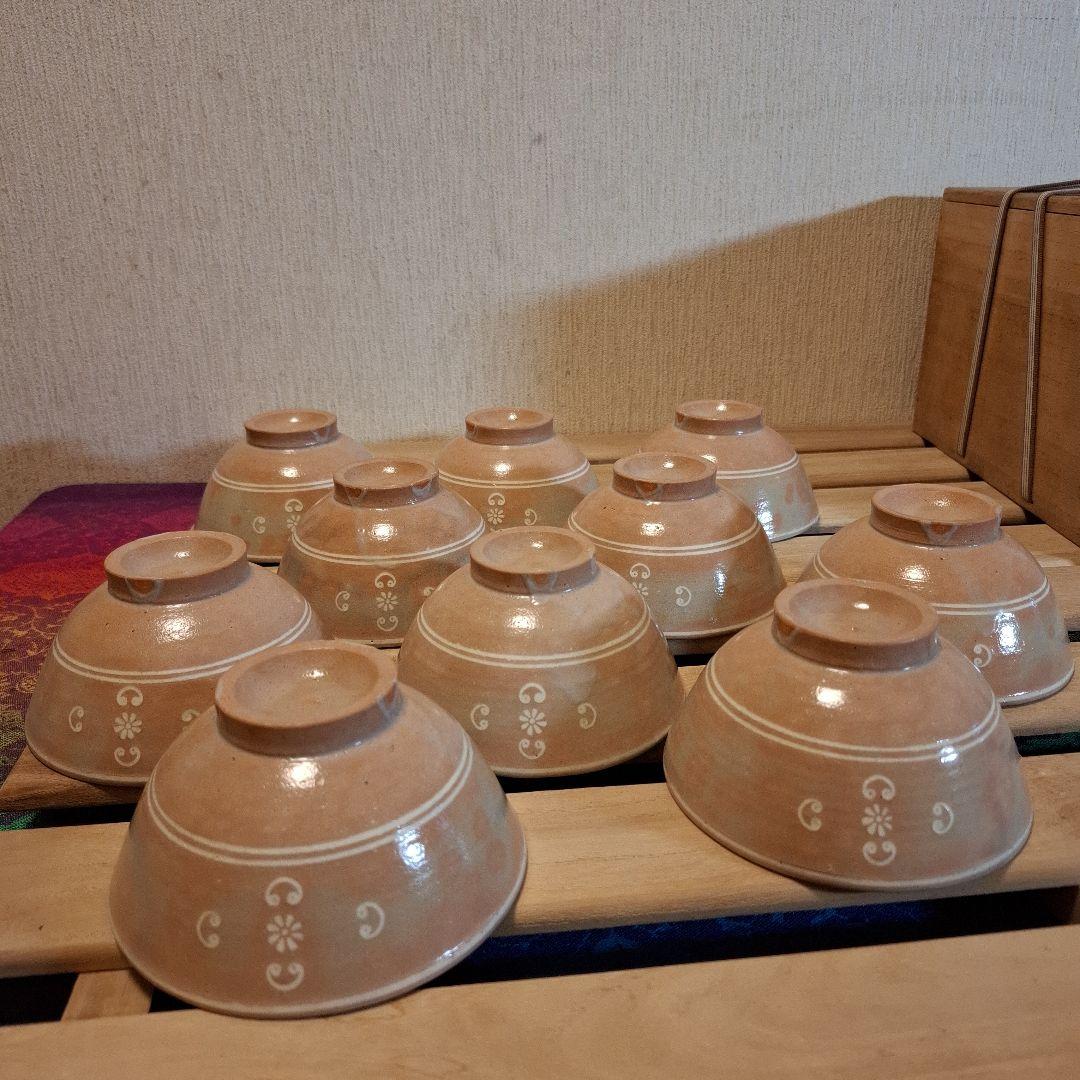 八幡窯 堀野証嗣 御本狂言袴 汲出碗 共箱 萩焼 茶道具 数茶碗　１０客　お茶会