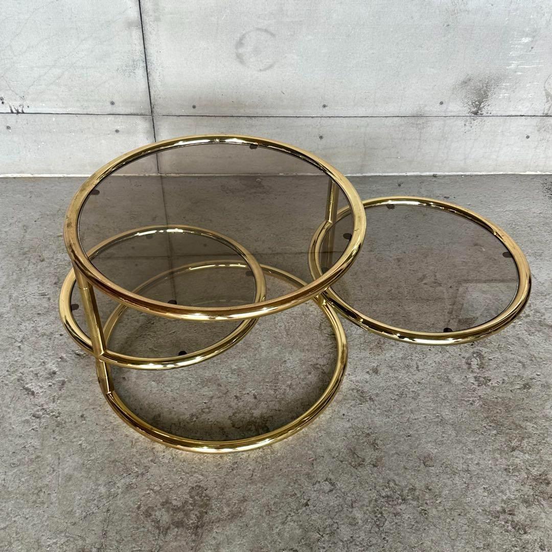 ✿北欧レトロ✿ミッドセンチュリー 3段ガラスサイドテーブル　ラウンドテーブル