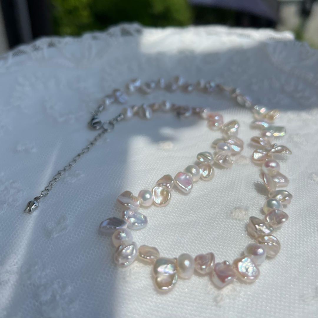 花びらケシパールネックレス　スティックバロックパールネックレス　一連　淡水本真珠